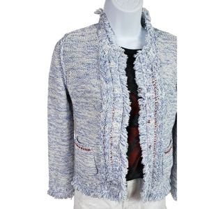 Anthropologie Blue and White Textured Blazer